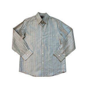 Artisans Angkor Men's Shirt Size Medium 100% Silk Stripes Shiny Fabric‎ Vintage